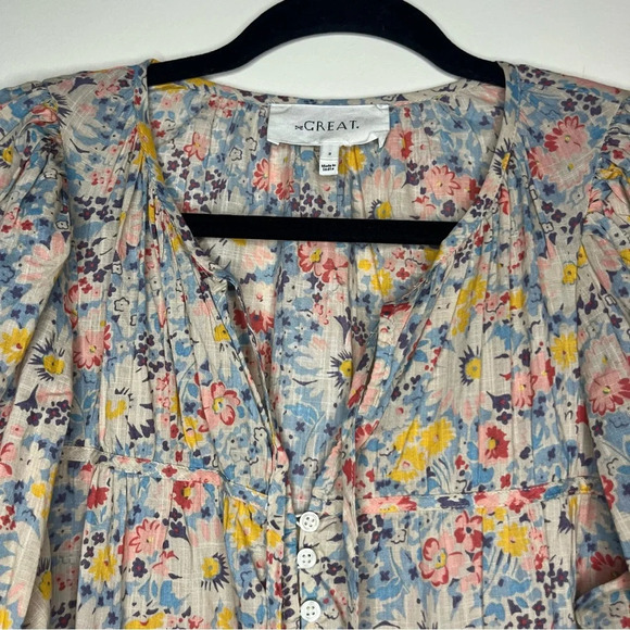 THE GREAT. Bonnet 100% Cotton Prairie Floral Boho Peasant Summer Midi Dress - Picture 13 of 16